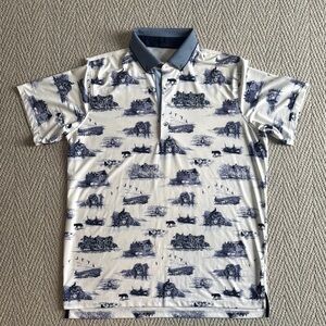 Men's Greyson golf Shirt in White and Navy print